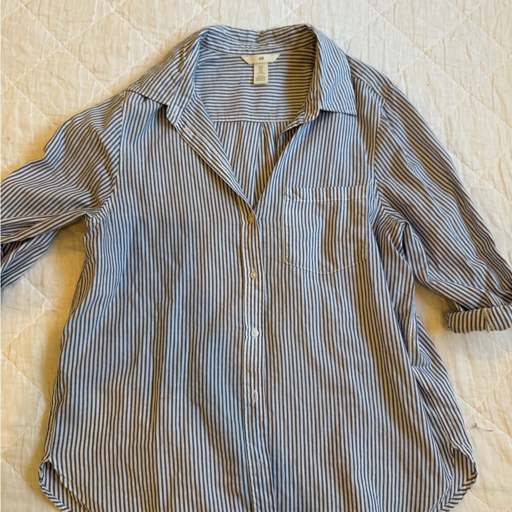 H&M Navy and White Striped Button Down Shirt